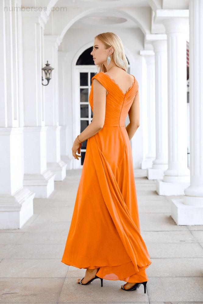 Ladies Chiffon V Neck Sleeveless Floor Length Bridesmaid Evening Dress Wedding Party Evening Dress 28126
