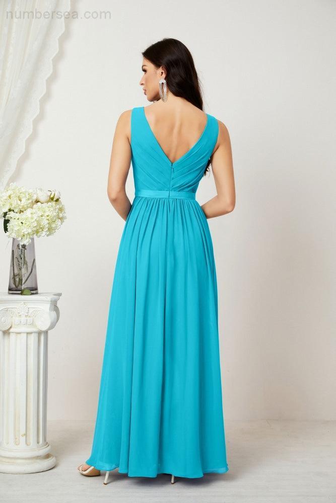 Abiti lunghi da damigella in chiffon da donna, linea a, senza maniche, abito formale da ballo per serata, abiti per festa di ritorno a casa 2808