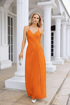 Vestido de Festa Comprido até ao Chão para Damas de Honra, em Chiffon, com Alças Finas, Decote em V e Fenda Frontal, para Baile, Festa e Casamento 28116