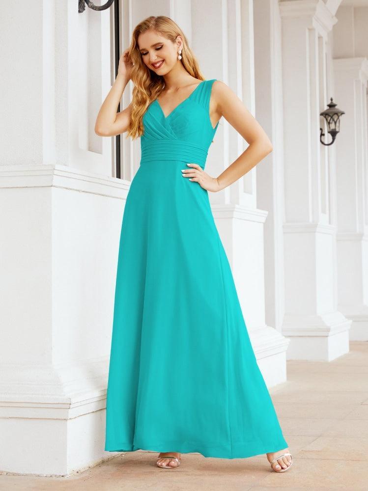 Formelles Ballkleid Elegantes ärmelloses Brautjungfernkleid mit V-Ausschnitt für Hochzeitsfeier 28037