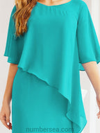 Numbersea Festliches Abendkleid Lang Mutter der Braut Kleid mit Rüschencape 28026