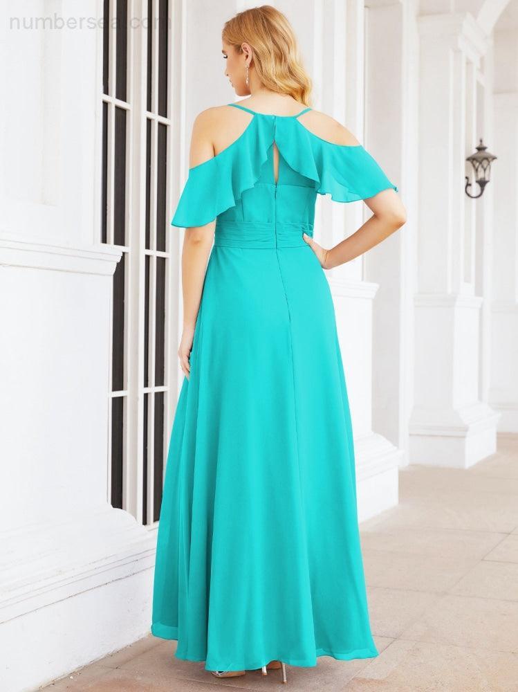 Cold Shoulder Long Bridesmaid Dresses Side Slit Formal Prom Gowns Party Wedding 28070