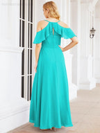 Cold Shoulder Long Bridesmaid Dresses Side Slit Formal Prom Gowns Party Wedding 28070