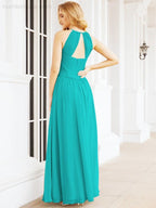 Sleeveless Bridesmaid Dresses Long Prom Gown Zipper with Keyhole Back 28056