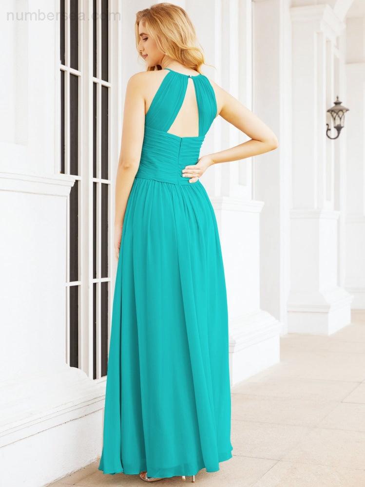 Sleeveless Bridesmaid Dresses Long Prom Gown Zipper with Keyhole Back 28056