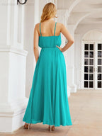 Numbersea Vestidos compridos de dama de honor com alças Vestido formal em linha A para jovens 28029