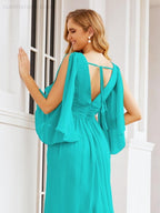 Bridesmaid Dresses with Split for Wedding Party Flutter Sleeves 28045