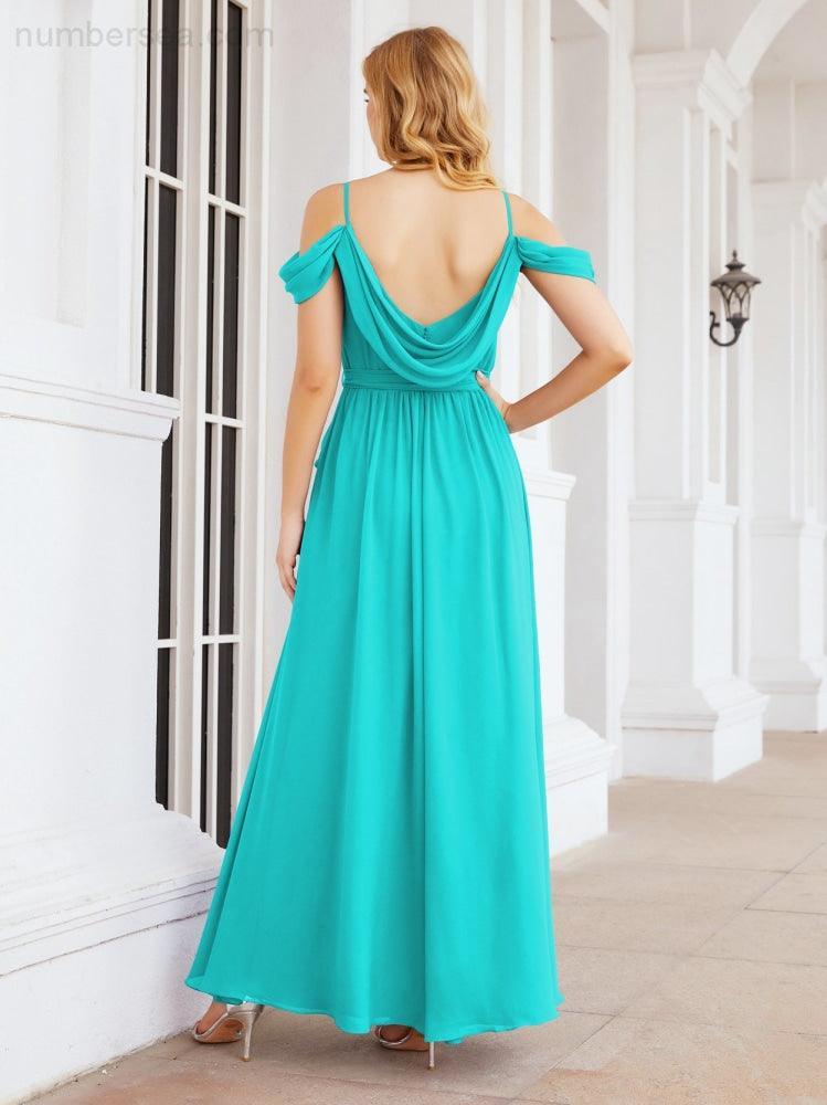 Numbersea Abito da Damigella in Chiffon con Spalle Scoperte, Abito Lungo Formale per Laurea con Schiena a Mantella 28069
