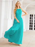Sleeveless Bridesmaid Dresses Long Prom Gown Zipper with Keyhole Back 28056