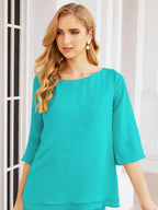 Numbersea Elegantes 2-teiliges Kleid für die Brautmutter Große Größen Hosenanzug mit Rüschenschichten Silberner Hausmantel 28064