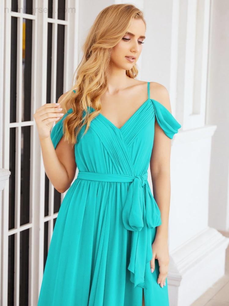Numbersea Abito da Damigella in Chiffon con Spalle Scoperte, Abito Lungo Formale per Laurea con Schiena a Mantella 28069