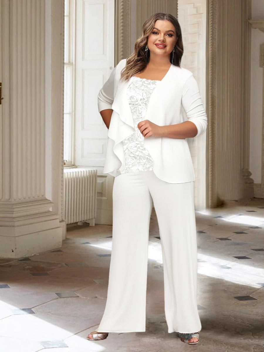 Long-Sleeve Chiffon Pantsuit with Jacket for the Mother of the Bride