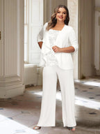 Long-Sleeve Chiffon Pantsuit with Jacket for the Mother of the Bride