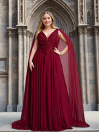 V Neck A Line Princess Mother Of The Bride Dresses Featuring Applique
