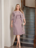 Knee Length Mother Of The Bride Sheath Dress Jewel Neck
