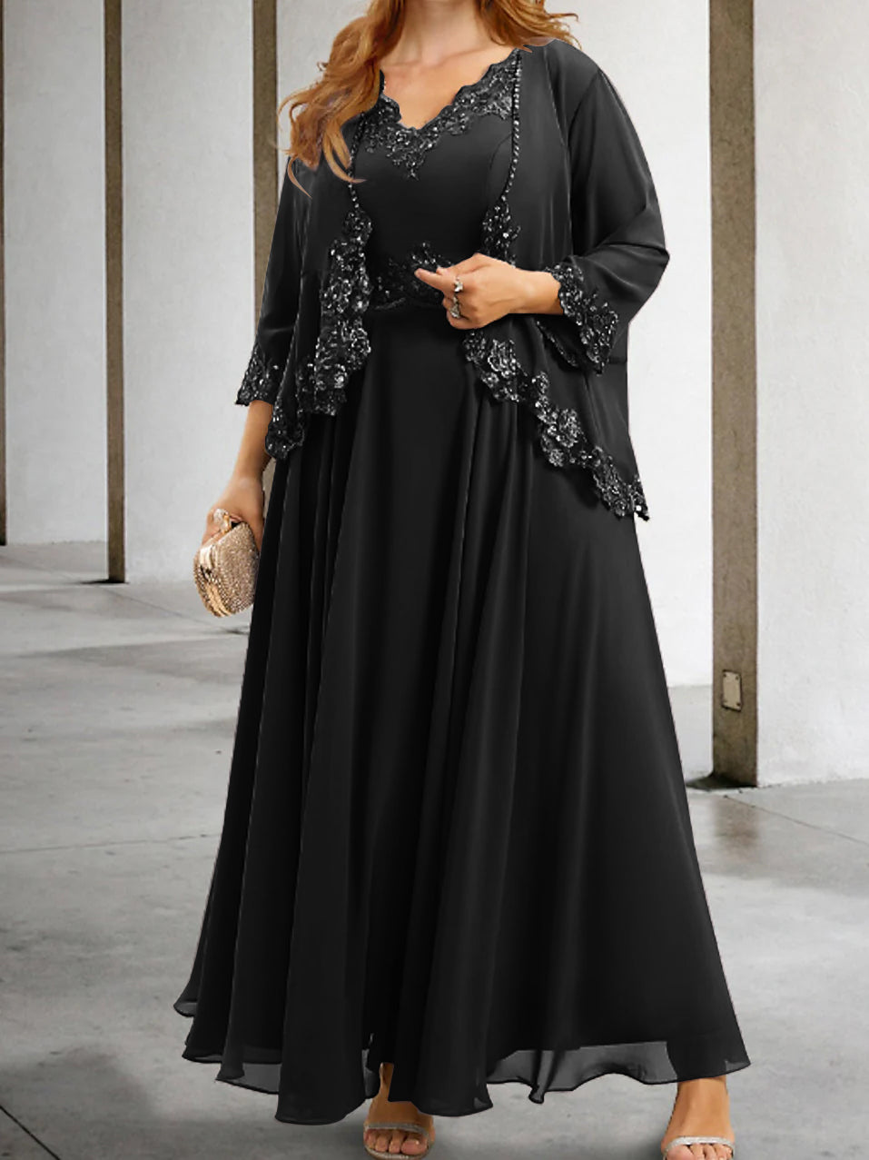 Mother Of The Bride A Line Dress With Applique And Sequins