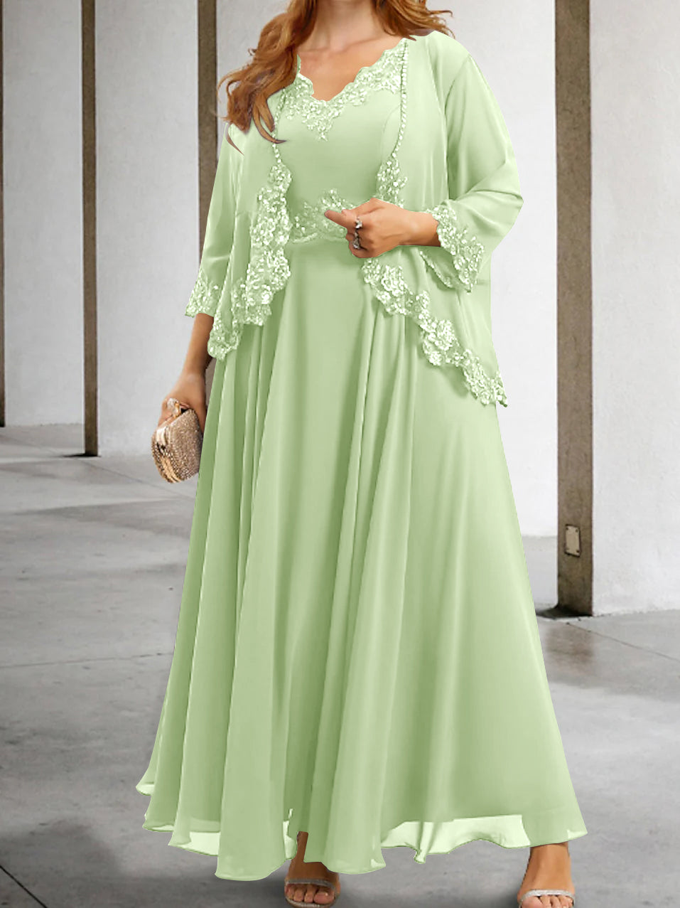 Mother Of The Bride A Line Dress With Applique And Sequins
