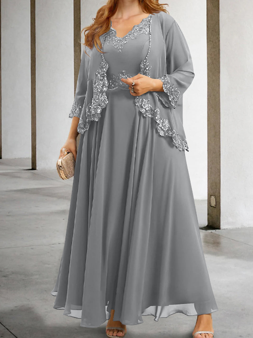 Mother Of The Bride A Line Dress With Applique And Sequins