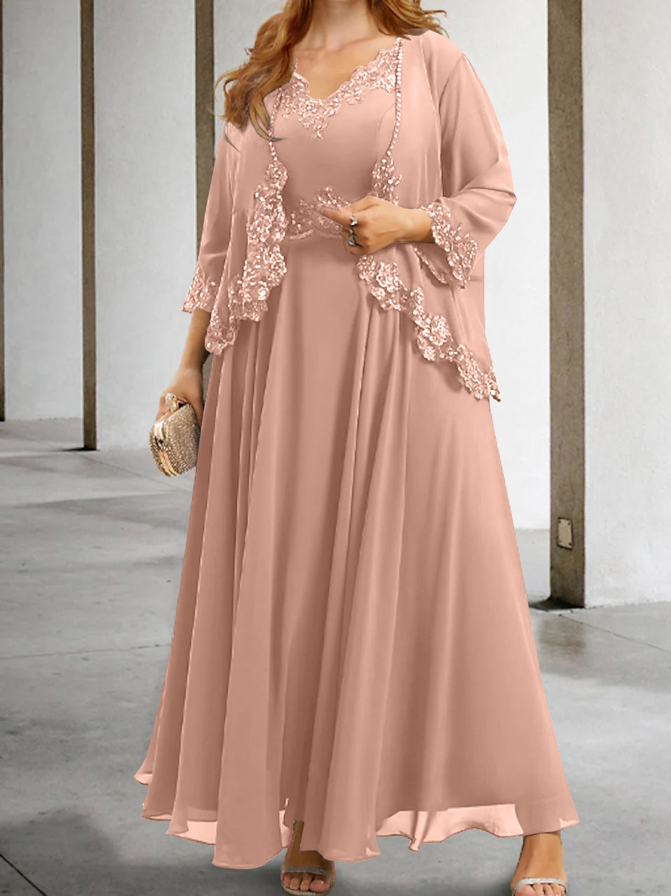 Mother Of The Bride A Line Dress With Applique And Sequins
