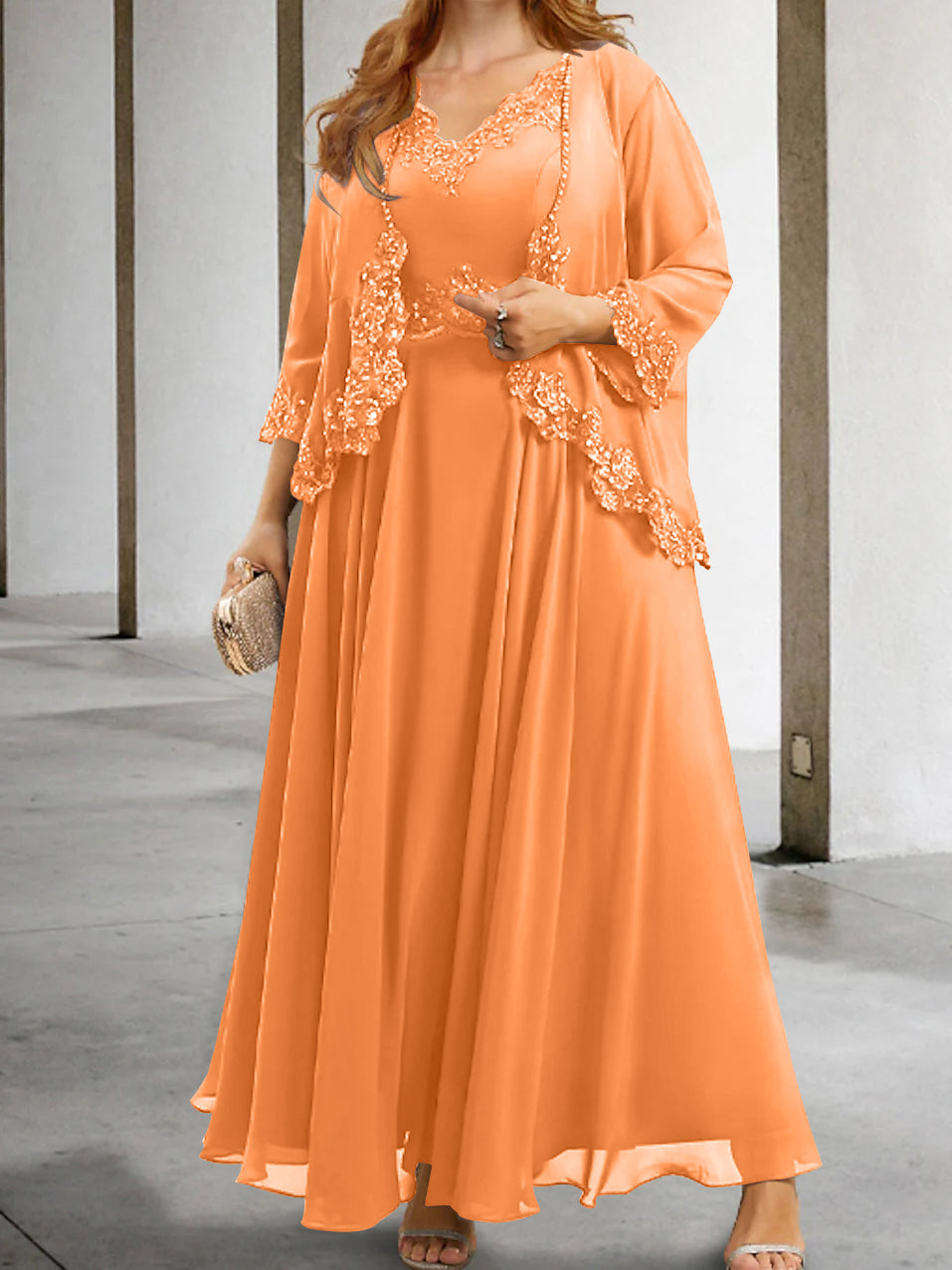 Mother Of The Bride A Line Dress With Applique And Sequins