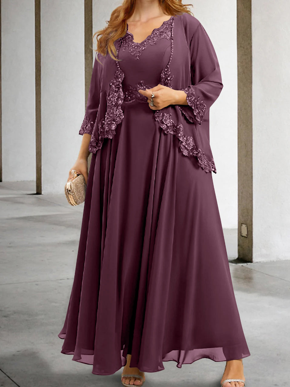 Mother Of The Bride A Line Dress With Applique And Sequins