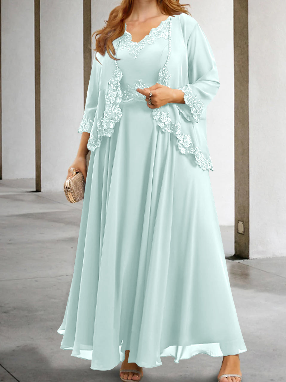 Mother Of The Bride A Line Dress With Applique And Sequins