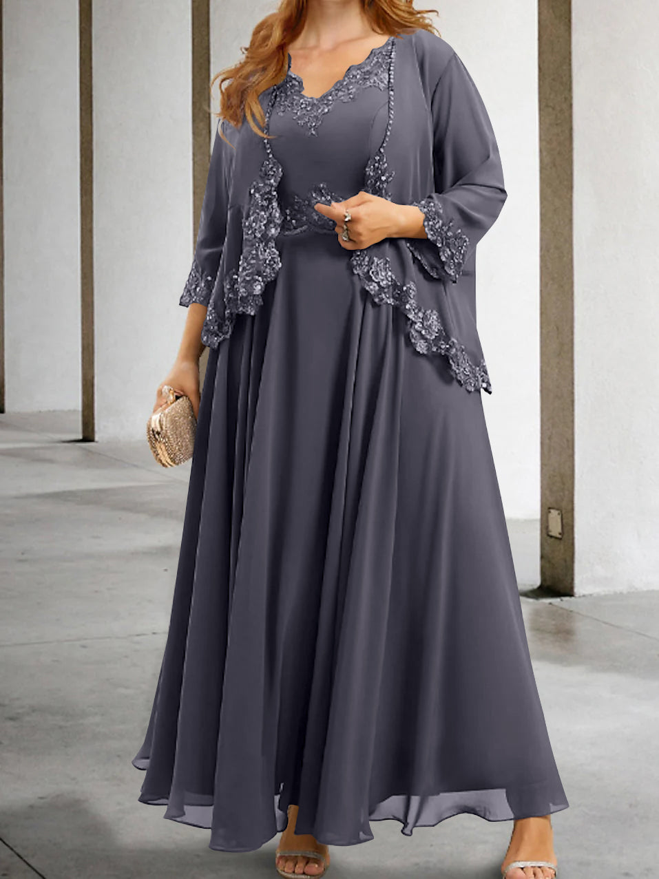 Mother Of The Bride A Line Dress With Applique And Sequins