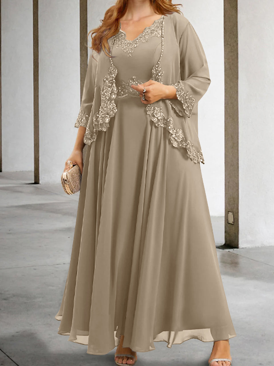 Mother Of The Bride A Line Dress With Applique And Sequins