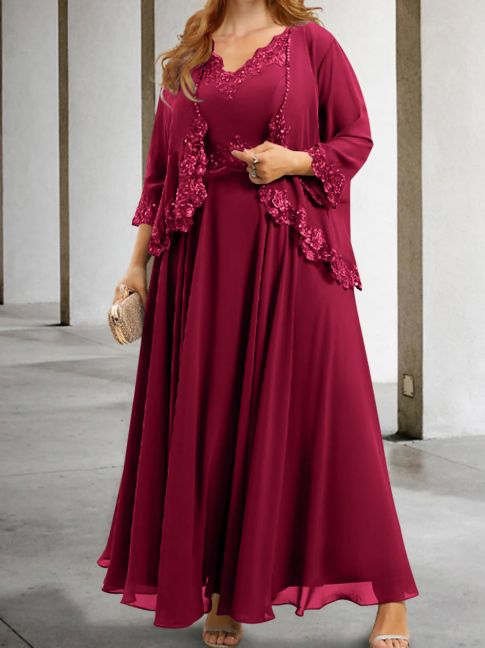 Mother Of The Bride A Line Dress With Applique And Sequins