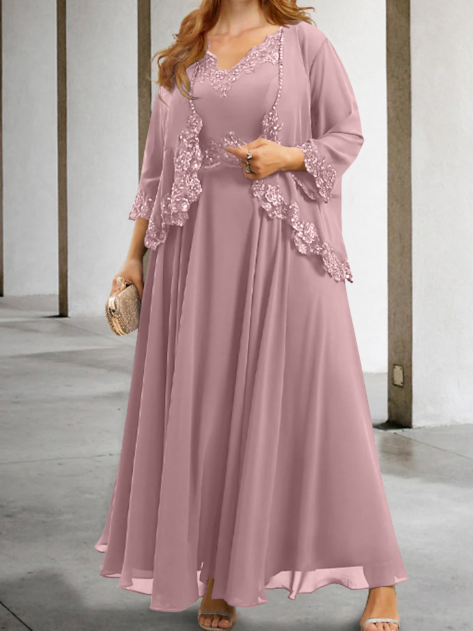 Mother Of The Bride A Line Dress With Applique And Sequins