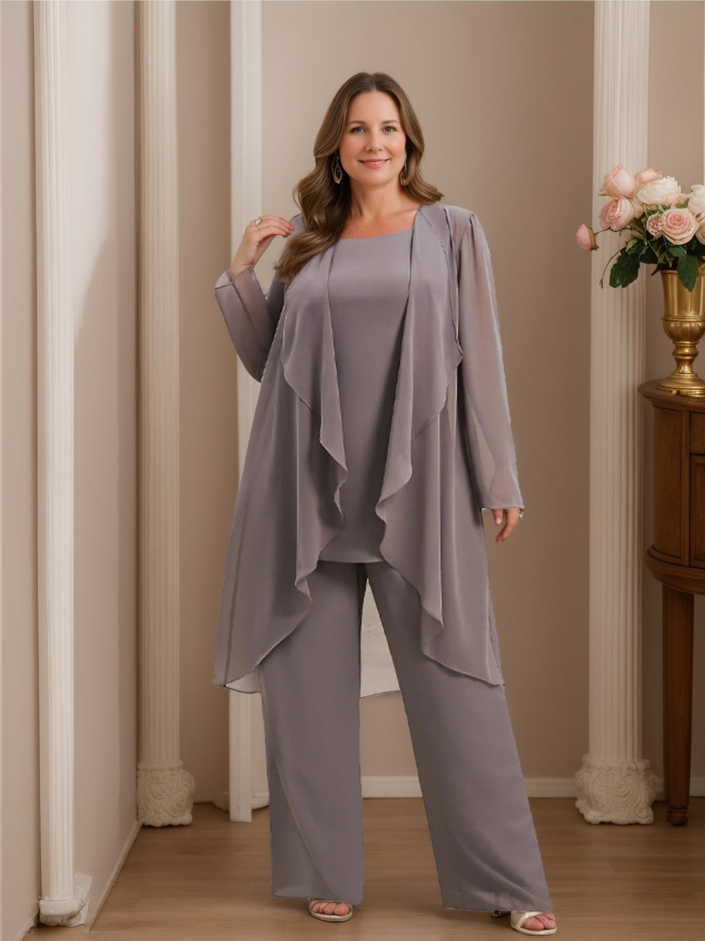 Elegant Mother Of The Bride Chiffon Pantsuits With Jacket