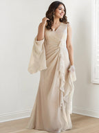 Elegant Sleeveless V Neck Floor Length Mother Of The Bride Gown With Ruffles