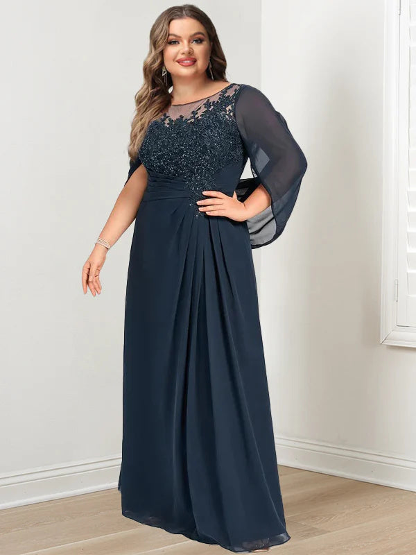 Floor Length A Line Princess Mother Of The Bride Dress Scoop Neck Sequins