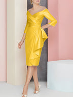 Vestido bainha com decote em V até ao joelho para mãe da noiva