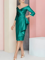 Vestido bainha com decote em V até ao joelho para mãe da noiva