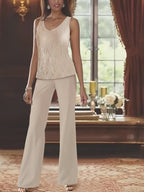 Elegant Mother of the Bride Pantsuits in Chiffon with Jacket
