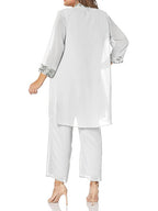 Plus Size Floor Length Chiffon Pantsuits For Mother Of The Bride With Round Neck