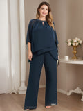 Mother of the Bride Jewel Neck Chiffon Pantsuits Elegant Occasion Wear