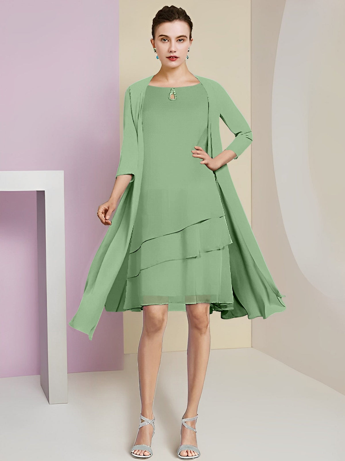 A-Line/Princess Jewel Neck Knee-Length Mother of the Bride Dresses