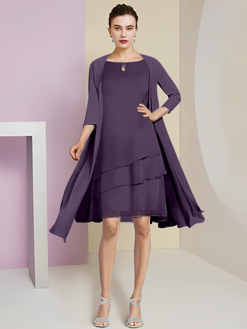 A-Line/Princess Jewel Neck Knee-Length Mother of the Bride Dresses