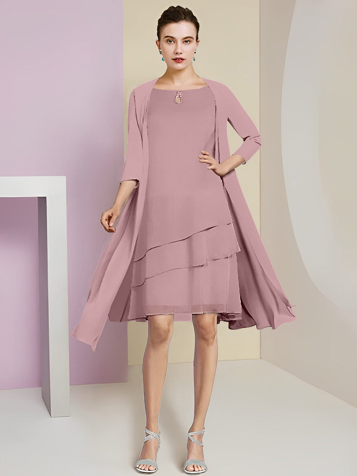 A-Line/Princess Jewel Neck Knee-Length Mother of the Bride Dresses
