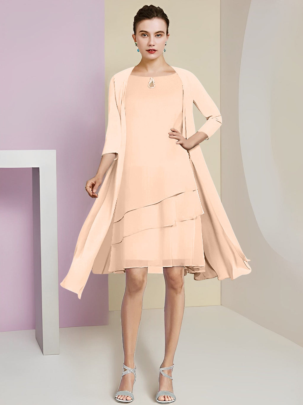 A-Line/Princess Jewel Neck Knee-Length Mother of the Bride Dresses