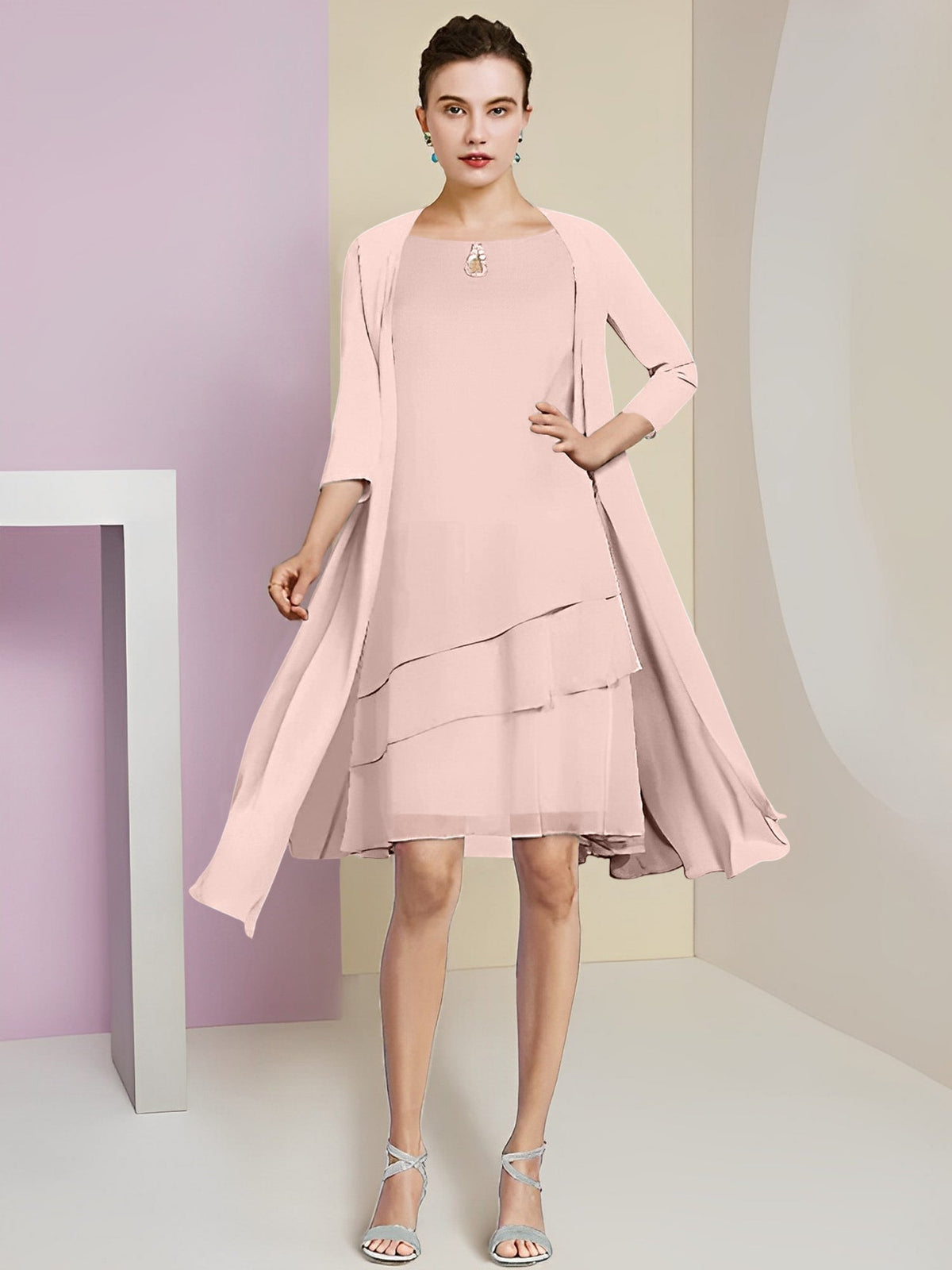 A-Line/Princess Jewel Neck Knee-Length Mother of the Bride Dresses