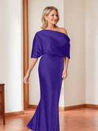 Elegant Plus Size Mother Of The Bride One Shoulder Sheath Dress Half Sleeves