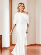 Elegant Plus Size Mother Of The Bride One Shoulder Sheath Dress Half Sleeves