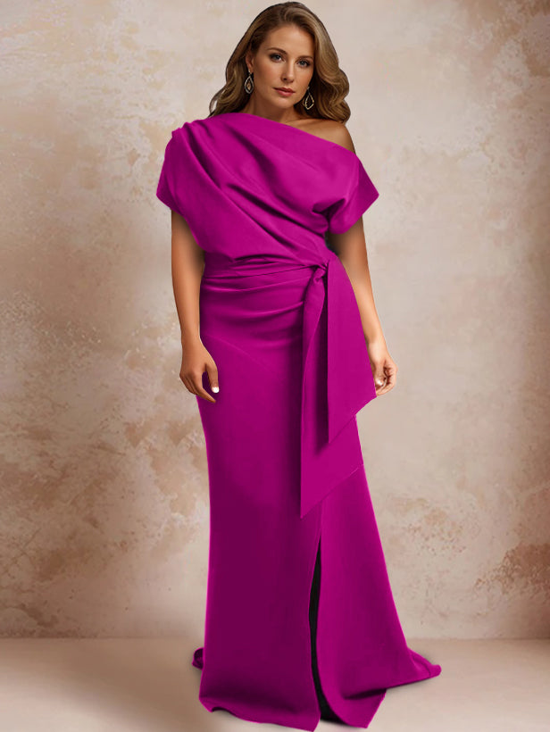 Plus Size One Shoulder Mermaid Gown for Mothers of the Bride Ruffles Side Split
