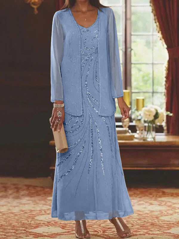Jacketed Mother of the Bride and Groom Sequin Sheath or Column Dress with Jacket