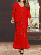 Plus Size V Neck Ankle Sheath Dress With Sequins Jacket For Mother Of The Bride