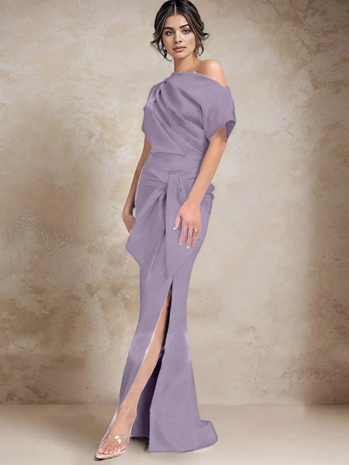 Vestidos de madrina con escote de un solo hombro estilo trompeta/sirena y abertura lateral
