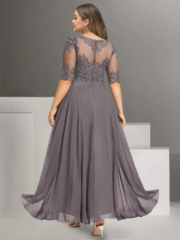 Plus Size Ankle Length Chiffon Pantsuit For Mother Of The Bride Lace Jewel Neck